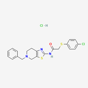 molecular formula C21H21Cl2N3OS2 B2986421 N-(5-benzyl-4,5,6,7-tetrahydrothiazolo[5,4-c]pyridin-2-yl)-2-((4-chlorophenyl)thio)acetamide hydrochloride CAS No. 1189894-07-2