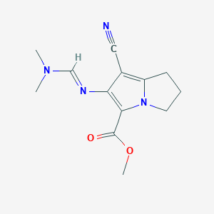 molecular formula C13H16N4O2 B2986425 7-氰基-6-{[(1E)-(二甲氨基)亚甲基]氨基}-2,3-二氢-1H-吡咯利嗪-5-甲酸甲酯 CAS No. 1785824-75-0