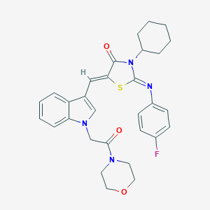 molecular formula C30H31FN4O3S B298643 3-cyclohexyl-2-[(4-fluorophenyl)imino]-5-({1-[2-(4-morpholinyl)-2-oxoethyl]-1H-indol-3-yl}methylene)-1,3-thiazolidin-4-one 