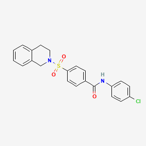 molecular formula C22H19ClN2O3S B2986446 N-(4-chlorophenyl)-4-(3,4-dihydro-1H-isoquinolin-2-ylsulfonyl)benzamide CAS No. 391876-65-6