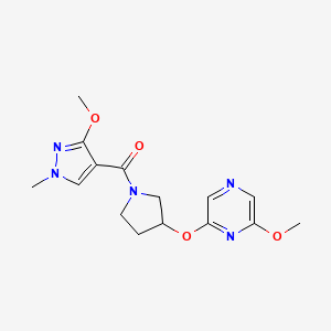 molecular formula C15H19N5O4 B2986448 (3-methoxy-1-methyl-1H-pyrazol-4-yl)(3-((6-methoxypyrazin-2-yl)oxy)pyrrolidin-1-yl)methanone CAS No. 2034433-04-8