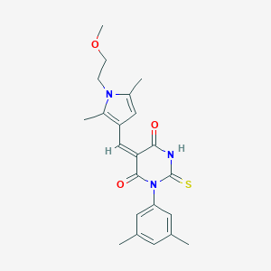 molecular formula C22H25N3O3S B298645 1-(3,5-dimethylphenyl)-5-{[1-(2-methoxyethyl)-2,5-dimethyl-1H-pyrrol-3-yl]methylene}-2-thioxodihydro-4,6(1H,5H)-pyrimidinedione 