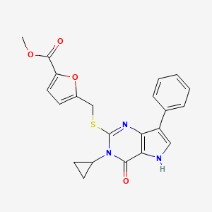 molecular formula C22H19N3O4S B2986451 methyl 5-(((3-cyclopropyl-4-oxo-7-phenyl-4,5-dihydro-3H-pyrrolo[3,2-d]pyrimidin-2-yl)thio)methyl)furan-2-carboxylate CAS No. 2034586-25-7