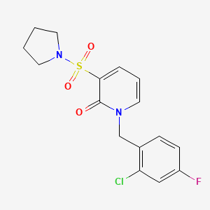 molecular formula C16H16ClFN2O3S B2986453 1-(2-氯-4-氟苄基)-3-(吡咯烷-1-磺酰基)吡啶-2(1H)-酮 CAS No. 1251694-07-1