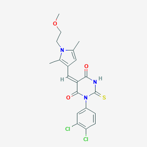 molecular formula C20H19Cl2N3O3S B298646 1-(3,4-dichlorophenyl)-5-{[1-(2-methoxyethyl)-2,5-dimethyl-1H-pyrrol-3-yl]methylene}-2-thioxodihydro-4,6(1H,5H)-pyrimidinedione 