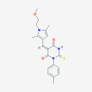 molecular formula C21H23N3O3S B298647 5-{[1-(2-methoxyethyl)-2,5-dimethyl-1H-pyrrol-3-yl]methylene}-1-(4-methylphenyl)-2-thioxodihydro-4,6(1H,5H)-pyrimidinedione 