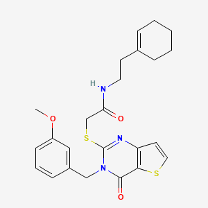 molecular formula C24H27N3O3S2 B2986478 N-[2-(环己-1-烯-1-基)乙基]-2-{[3-(3-甲氧基苄基)-4-氧代-3,4-二氢噻吩并[3,2-d]嘧啶-2-基]硫代}乙酰胺 CAS No. 1252815-69-2