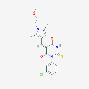 molecular formula C21H22ClN3O3S B298648 1-(3-chloro-4-methylphenyl)-5-{[1-(2-methoxyethyl)-2,5-dimethyl-1H-pyrrol-3-yl]methylene}-2-thioxodihydro-4,6(1H,5H)-pyrimidinedione 