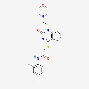 molecular formula C23H30N4O3S B2986516 N-(2,4-二甲基苯基)-2-((1-(2-吗啉基乙基)-2-氧代-2,5,6,7-四氢-1H-环戊[d]嘧啶-4-基)硫)乙酰胺 CAS No. 946269-85-8