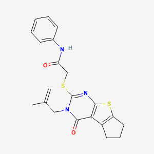 molecular formula C21H21N3O2S2 B2986518 2-((3-(2-methylallyl)-4-oxo-4,5,6,7-tetrahydro-3H-cyclopenta[4,5]thieno[2,3-d]pyrimidin-2-yl)thio)-N-phenylacetamide CAS No. 701244-94-2