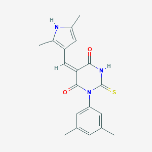 molecular formula C19H19N3O2S B298653 (5E)-1-(3,5-dimethylphenyl)-5-[(2,5-dimethyl-1H-pyrrol-3-yl)methylidene]-2-sulfanylidene-1,3-diazinane-4,6-dione 