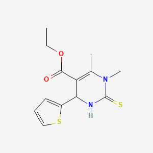 molecular formula C13H16N2O2S2 B2986542 Ethyl 1,6-dimethyl-4-(thiophen-2-yl)-2-thioxo-1,2,3,4-tetrahydropyrimidine-5-carboxylate CAS No. 537002-67-8