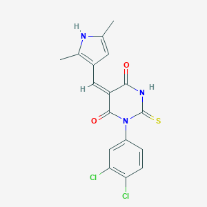 molecular formula C17H13Cl2N3O2S B298655 (5E)-1-(3,4-dichlorophenyl)-5-[(2,5-dimethyl-1H-pyrrol-3-yl)methylidene]-2-sulfanylidene-1,3-diazinane-4,6-dione 
