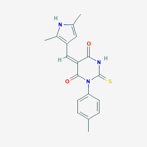 (5E)-5-[(2,5-dimethyl-1H-pyrrol-3-yl)methylidene]-1-(4-methylphenyl)-2-sulfanylidene-1,3-diazinane-4,6-dione