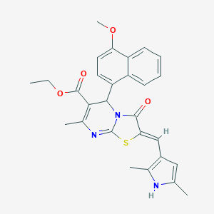 molecular formula C28H27N3O4S B298657 ethyl 2-[(2,5-dimethyl-1H-pyrrol-3-yl)methylene]-5-(4-methoxy-1-naphthyl)-7-methyl-3-oxo-2,3-dihydro-5H-[1,3]thiazolo[3,2-a]pyrimidine-6-carboxylate 