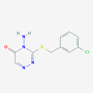 molecular formula C10H9ClN4OS B2986575 4-Amino-3-[(3-chlorophenyl)methylsulfanyl]-1,2,4-triazin-5-one CAS No. 869068-70-2