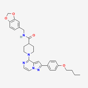 molecular formula C30H33N5O4 B2986584 N-(1,3-benzodioxol-5-ylmethyl)-1-[2-(4-butoxyphenyl)pyrazolo[1,5-a]pyrazin-4-yl]piperidine-4-carboxamide CAS No. 1111320-31-0