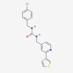molecular formula C18H16ClN3OS B2986586 1-(4-Chlorobenzyl)-3-((2-(thiophen-3-yl)pyridin-4-yl)methyl)urea CAS No. 2034300-72-4