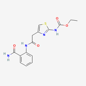 molecular formula C15H16N4O4S B2986608 Ethyl (4-(2-((2-carbamoylphenyl)amino)-2-oxoethyl)thiazol-2-yl)carbamate CAS No. 952987-30-3