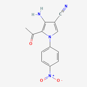 molecular formula C13H10N4O3 B2986626 5-Acetyl-4-amino-1-(4-nitrophenyl)pyrrole-3-carbonitrile CAS No. 889997-72-2