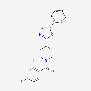 molecular formula C20H16F3N3O2 B2986629 (2,4-二氟苯基)(4-(5-(4-氟苯基)-1,3,4-恶二唑-2-基)哌啶-1-基)甲苯酮 CAS No. 1170391-83-9