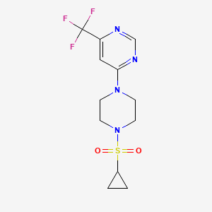 molecular formula C12H15F3N4O2S B2986630 4-(4-(环丙基磺酰基)哌嗪-1-基)-6-(三氟甲基)嘧啶 CAS No. 2034264-04-3