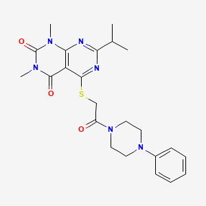 molecular formula C23H28N6O3S B2986636 7-isopropyl-1,3-dimethyl-5-((2-oxo-2-(4-phenylpiperazin-1-yl)ethyl)thio)pyrimido[4,5-d]pyrimidine-2,4(1H,3H)-dione CAS No. 863002-59-9