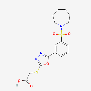 molecular formula C16H19N3O5S2 B2986644 ({5-[3-(Azepan-1-ylsulfonyl)phenyl]-1,3,4-oxadiazol-2-yl}sulfanyl)acetic acid CAS No. 912906-63-9