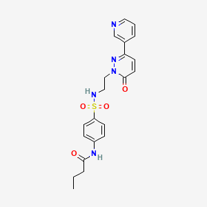 molecular formula C21H23N5O4S B2986655 N-(4-(N-(2-(6-oxo-3-(pyridin-3-yl)pyridazin-1(6H)-yl)ethyl)sulfamoyl)phenyl)butyramide CAS No. 1021027-24-6