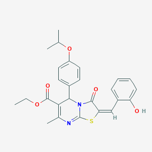 molecular formula C26H26N2O5S B298666 ethyl 2-(2-hydroxybenzylidene)-5-(4-isopropoxyphenyl)-7-methyl-3-oxo-2,3-dihydro-5H-[1,3]thiazolo[3,2-a]pyrimidine-6-carboxylate 