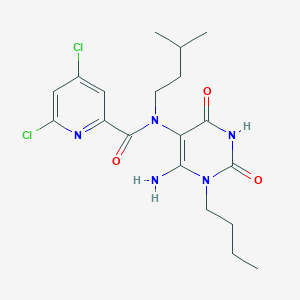 molecular formula C19H25Cl2N5O3 B2986666 N-(6-amino-1-butyl-2,4-dioxo-1,2,3,4-tetrahydropyrimidin-5-yl)-4,6-dichloro-N-(3-methylbutyl)pyridine-2-carboxamide CAS No. 1797829-59-4