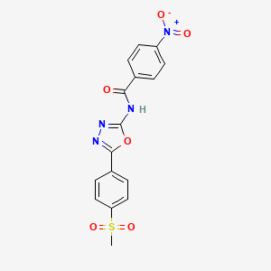 molecular formula C16H12N4O6S B2986670 N-(5-(4-(methylsulfonyl)phenyl)-1,3,4-oxadiazol-2-yl)-4-nitrobenzamide CAS No. 886909-63-3