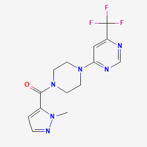 molecular formula C14H15F3N6O B2986674 (1-methyl-1H-pyrazol-5-yl)(4-(6-(trifluoromethyl)pyrimidin-4-yl)piperazin-1-yl)methanone CAS No. 2034600-74-1