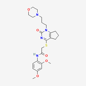molecular formula C24H32N4O5S B2986686 N-(2,4-dimethoxyphenyl)-2-((1-(3-morpholinopropyl)-2-oxo-2,5,6,7-tetrahydro-1H-cyclopenta[d]pyrimidin-4-yl)thio)acetamide CAS No. 898451-09-7