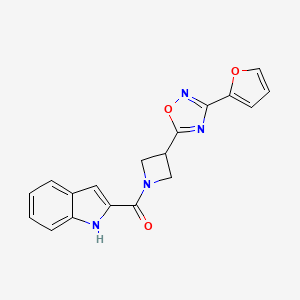 molecular formula C18H14N4O3 B2986707 (3-(3-(furan-2-yl)-1,2,4-oxadiazol-5-yl)azetidin-1-yl)(1H-indol-2-yl)methanone CAS No. 1428379-87-6
