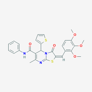 molecular formula C28H25N3O5S2 B298672 7-methyl-3-oxo-N-phenyl-5-(2-thienyl)-2-(2,3,4-trimethoxybenzylidene)-2,3-dihydro-5H-[1,3]thiazolo[3,2-a]pyrimidine-6-carboxamide 