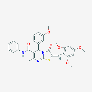 molecular formula C31H29N3O6S B298673 5-(3-methoxyphenyl)-7-methyl-3-oxo-N-phenyl-2-(2,4,6-trimethoxybenzylidene)-2,3-dihydro-5H-[1,3]thiazolo[3,2-a]pyrimidine-6-carboxamide 