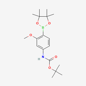 molecular formula C18H28BNO5 B2986745 [3-甲氧基-4-(4,4,5,5-四甲基-[1,3,2]二恶杂硼环-2-基)-苯基]-氨基甲酸叔丁酯 CAS No. 262433-29-4