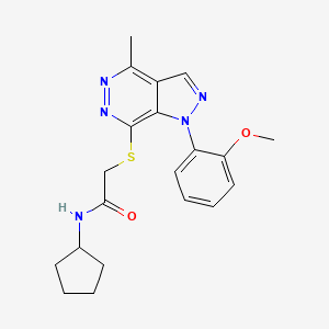 molecular formula C20H23N5O2S B2986748 N-环戊基-2-((1-(2-甲氧基苯基)-4-甲基-1H-吡唑并[3,4-d]嘧啶-7-基)硫代)乙酰胺 CAS No. 1173078-03-9