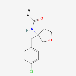 molecular formula C14H16ClNO2 B2986756 N-[3-[(4-Chlorophenyl)methyl]oxolan-3-yl]prop-2-enamide CAS No. 2305551-13-5
