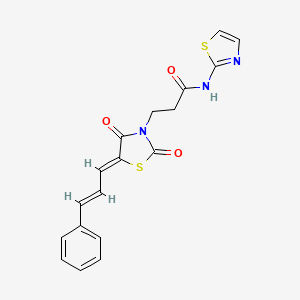 molecular formula C18H15N3O3S2 B2986773 3-((Z)-2,4-dioxo-5-((E)-3-phenylallylidene)thiazolidin-3-yl)-N-(thiazol-2-yl)propanamide CAS No. 622355-65-1