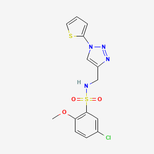molecular formula C14H13ClN4O3S2 B2986774 5-chloro-2-methoxy-N-((1-(thiophen-2-yl)-1H-1,2,3-triazol-4-yl)methyl)benzenesulfonamide CAS No. 2034305-85-4