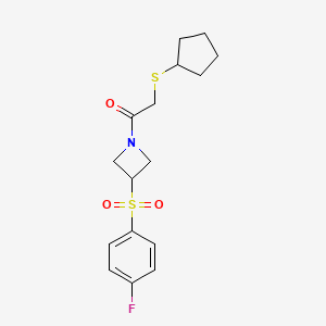 molecular formula C16H20FNO3S2 B2986776 2-(环戊基硫代)-1-(3-((4-氟苯基)磺酰基)氮杂环丁-1-基)乙酮 CAS No. 1798034-27-1