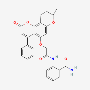 molecular formula C29H26N2O6 B2986779 2-[[2-[(8,8-Dimethyl-2-oxo-4-phenyl-9,10-dihydropyrano[2,3-h]chromen-5-yl)oxy]acetyl]amino]benzamide CAS No. 898920-65-5