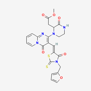 (Z)-methyl 2-(1-(3-((3-(furan-2-ylmethyl)-4-oxo-2-thioxothiazolidin-5-ylidene)methyl)-4-oxo-4H-pyrido[1,2-a]pyrimidin-2-yl)-3-oxopiperazin-2-yl)acetate