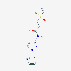 molecular formula C11H12N4O3S2 B2986793 3-Ethenylsulfonyl-N-[1-(1,3-thiazol-2-yl)pyrazol-3-yl]propanamide CAS No. 2224448-08-0