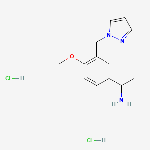 molecular formula C13H19Cl2N3O B2986800 1-[4-methoxy-3-(1H-pyrazol-1-ylmethyl)phenyl]ethan-1-amine dihydrochloride CAS No. 1384428-39-0