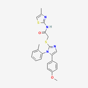 molecular formula C23H22N4O2S2 B2986801 2-((5-(4-甲氧基苯基)-1-(邻甲苯基)-1H-咪唑-2-基)硫代)-N-(4-甲基噻唑-2-基)乙酰胺 CAS No. 1207006-86-7