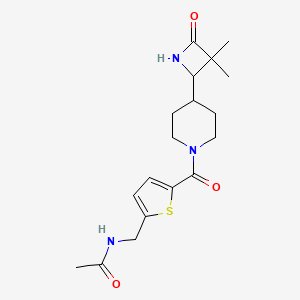 molecular formula C18H25N3O3S B2986807 N-[[5-[4-(3,3-Dimethyl-4-oxoazetidin-2-yl)piperidine-1-carbonyl]thiophen-2-yl]methyl]acetamide CAS No. 2249636-70-0