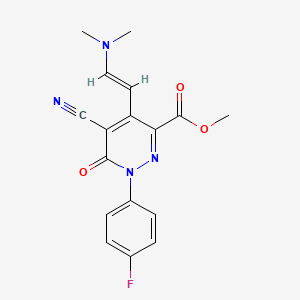molecular formula C17H15FN4O3 B2986811 methyl 5-cyano-4-[(E)-2-(dimethylamino)ethenyl]-1-(4-fluorophenyl)-6-oxopyridazine-3-carboxylate CAS No. 478246-14-9